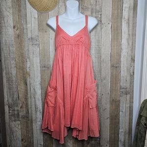 Tea Deep Plunge Empire Waist A-line Flowy Pullover Dress In Coral Size Medium